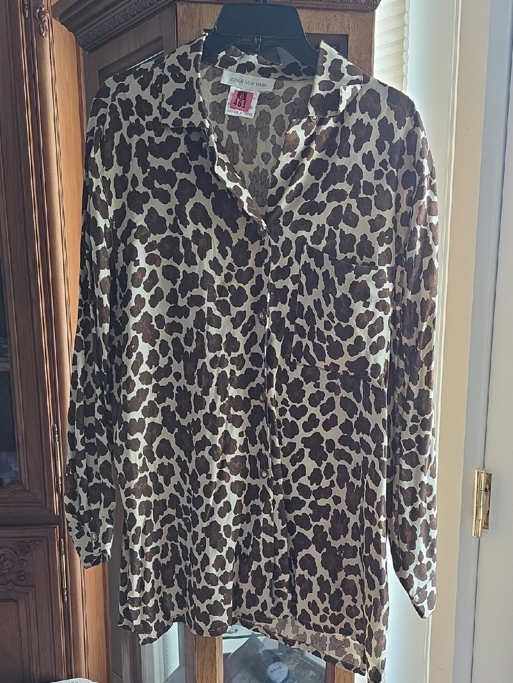 Jones New York Brown and Cream Leopard Print Button-Up Blouse